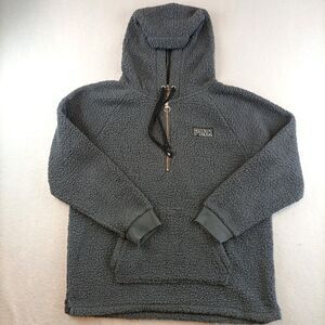 Victoria’s Secret Pink Womens Fleece Gray Hoodie Size L Logo 1/4 Zip
